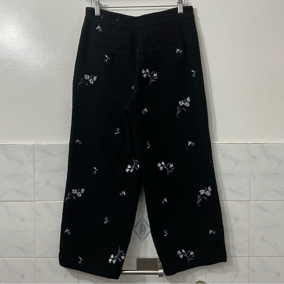 Ann Taylor 2 Kate Floral Wide Leg Embroidered Tweed Office Career Crop Pant - Picture 4 of 12